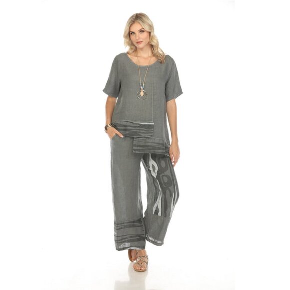 Charcoal Abstract Print Wide Leg Pant - Picture 5 of 9